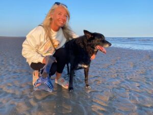 Helen and Jasper Labrador Cross on Beach