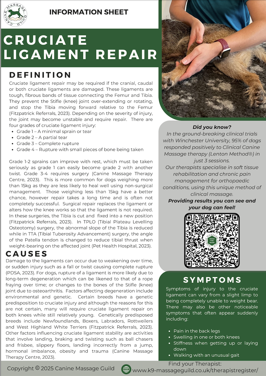 IS Cruciate Ligament Repair Canine Massage overview Cruciate Ligament Repair